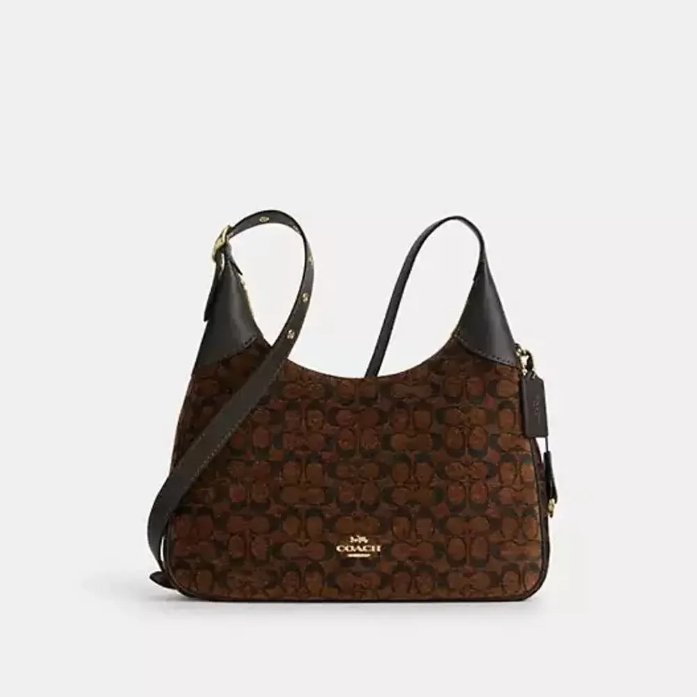 NEW‼️Coach Ella Shoulder Bag In Signature Chenille CCE49 Gold/Truffle